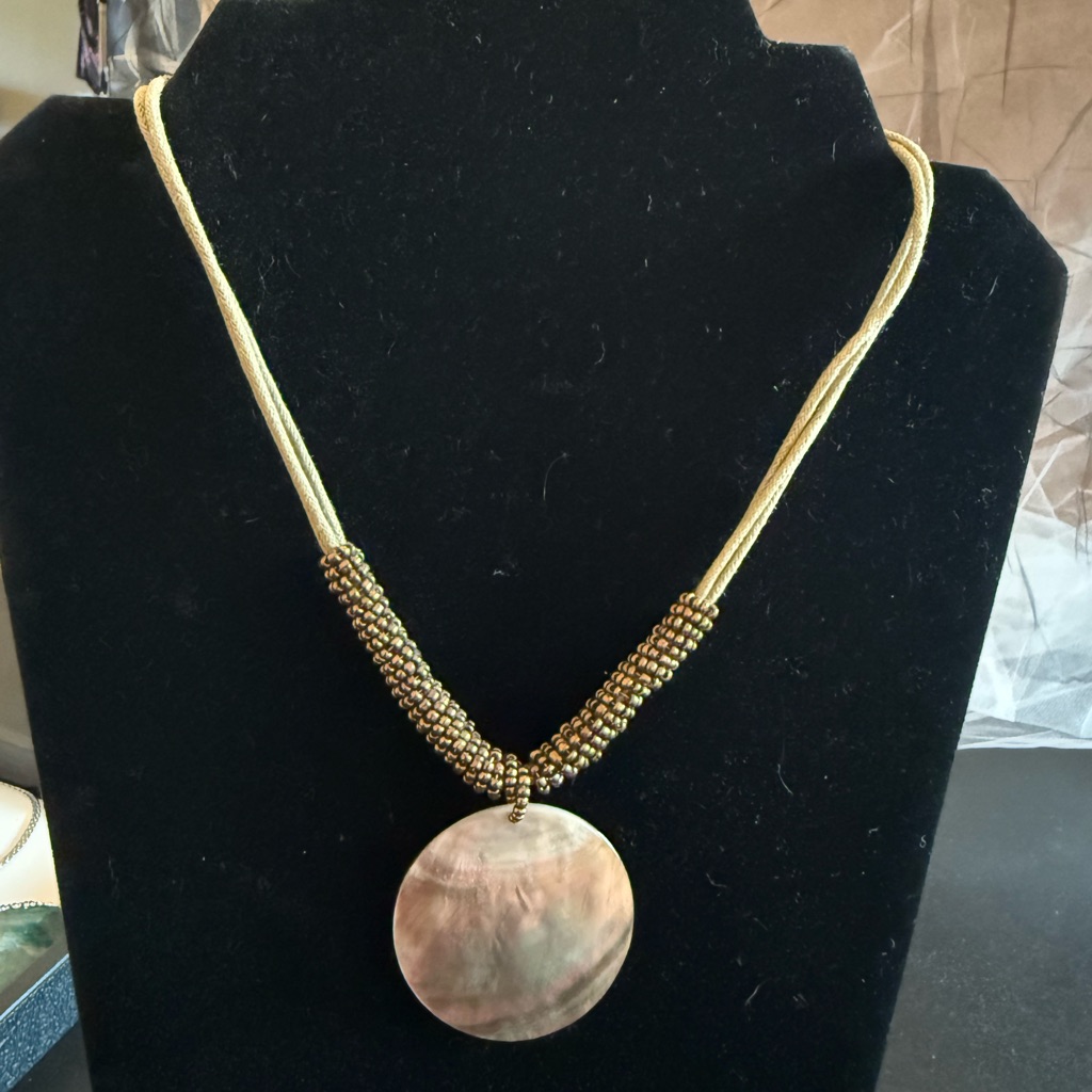 Lia Sophia Leather And Beaded Necklace With Shell Pendant